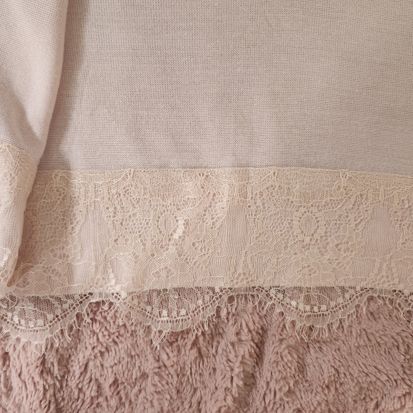 Tommy Hilfiger Women L Open Front Cardigan Pink Scalloped Lace Hem Sweater Boho - Picture 12 of 14